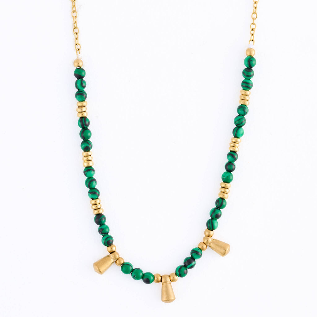 Howard's - Waterproof Necklace 15" Malachite Beaded Bar Jewelry Narelle