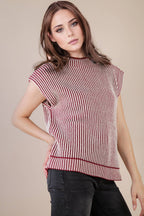 Two Tone Ribbed Knit Sweater Vest