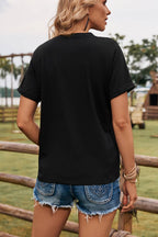 Western Cow Print Round Neck Casual Tee