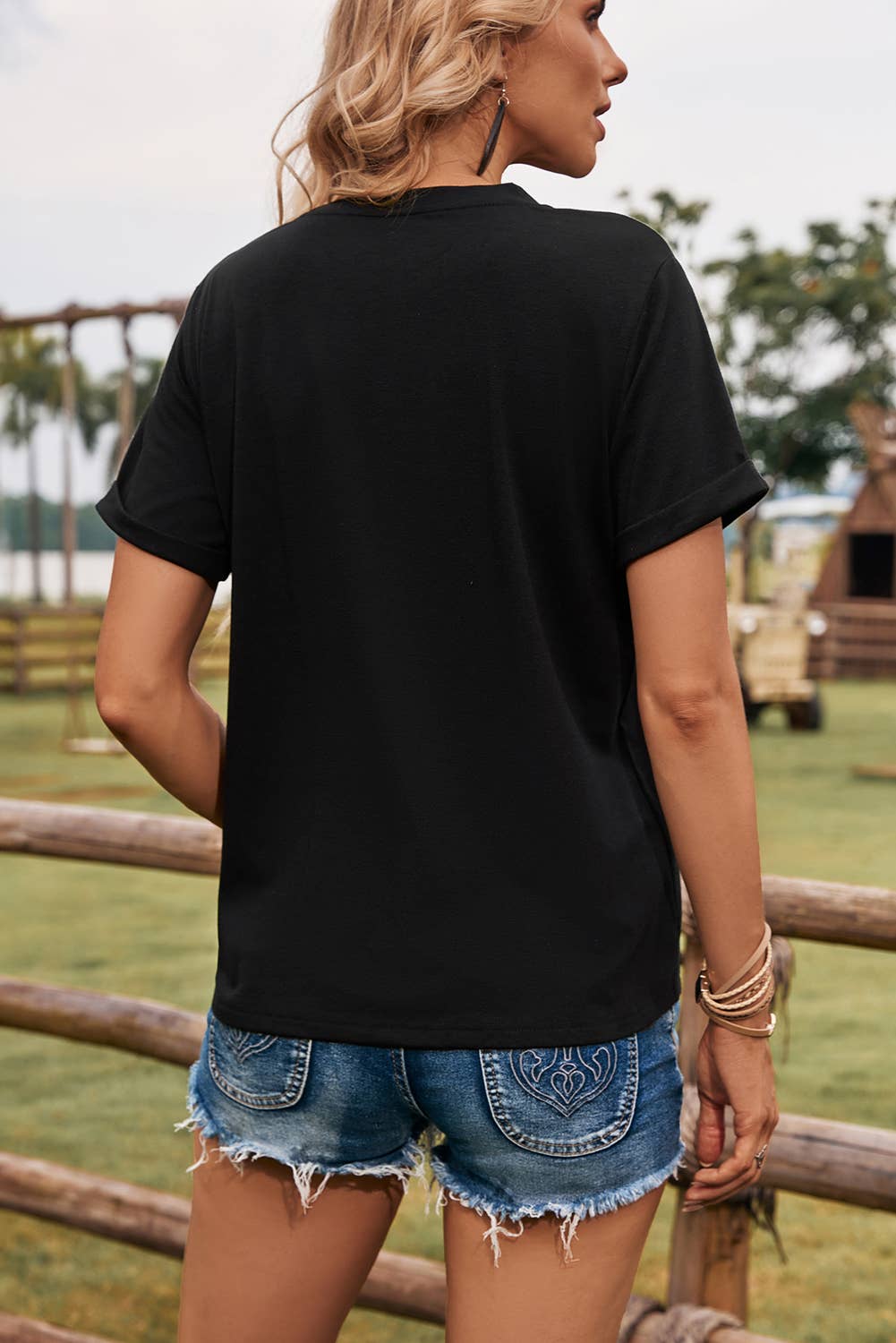 Western Cow Print Round Neck Casual Tee
