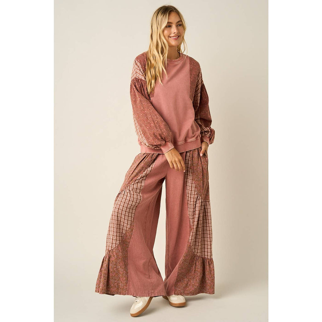 mittoshop - PATCHWORK MIXED PRINT WIDE LEG PANTS