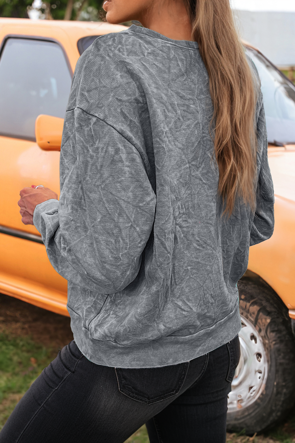 Saved By Grace Embroidery Mineral Wash Loose Sweatshirt