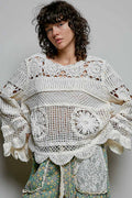Pol Clothing - Textured Stitch Scalloped Trim Crochet Knit Sweater Top