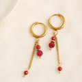 Howard's - Waterproof Earrings Hoop Red Agate Narelle Gold Faceted Bead