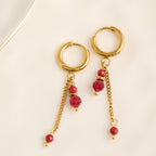 Howard's - Waterproof Earrings Hoop Red Agate Narelle Gold Faceted Bead