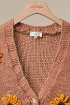 Simply Sunflower Embroidered V Neck Cardigan