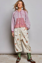 Pol Clothing - Cropped Balloon Sleeves Thermal Knit Lace Casual Hoodie