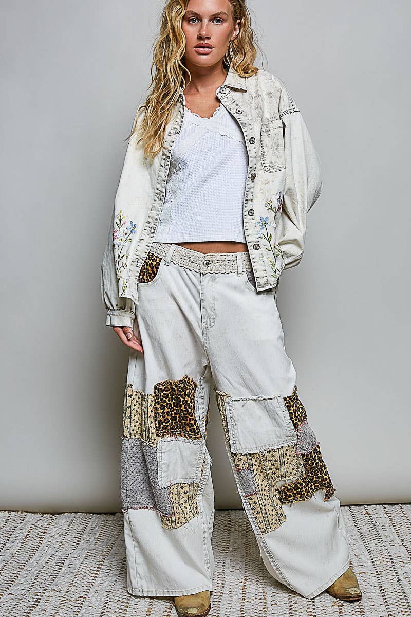 Pol Clothing - Handcrafted Vintage DIY Patchwork-Style Waistband Wide Pant