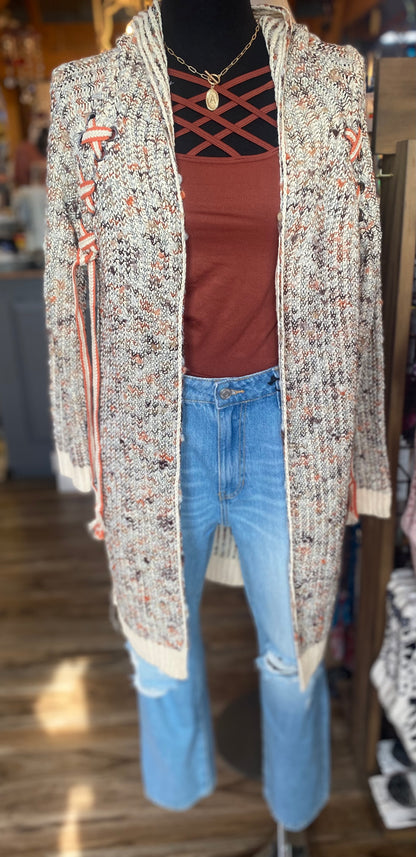 Long Cardigan Laced Shoulder W. Hood