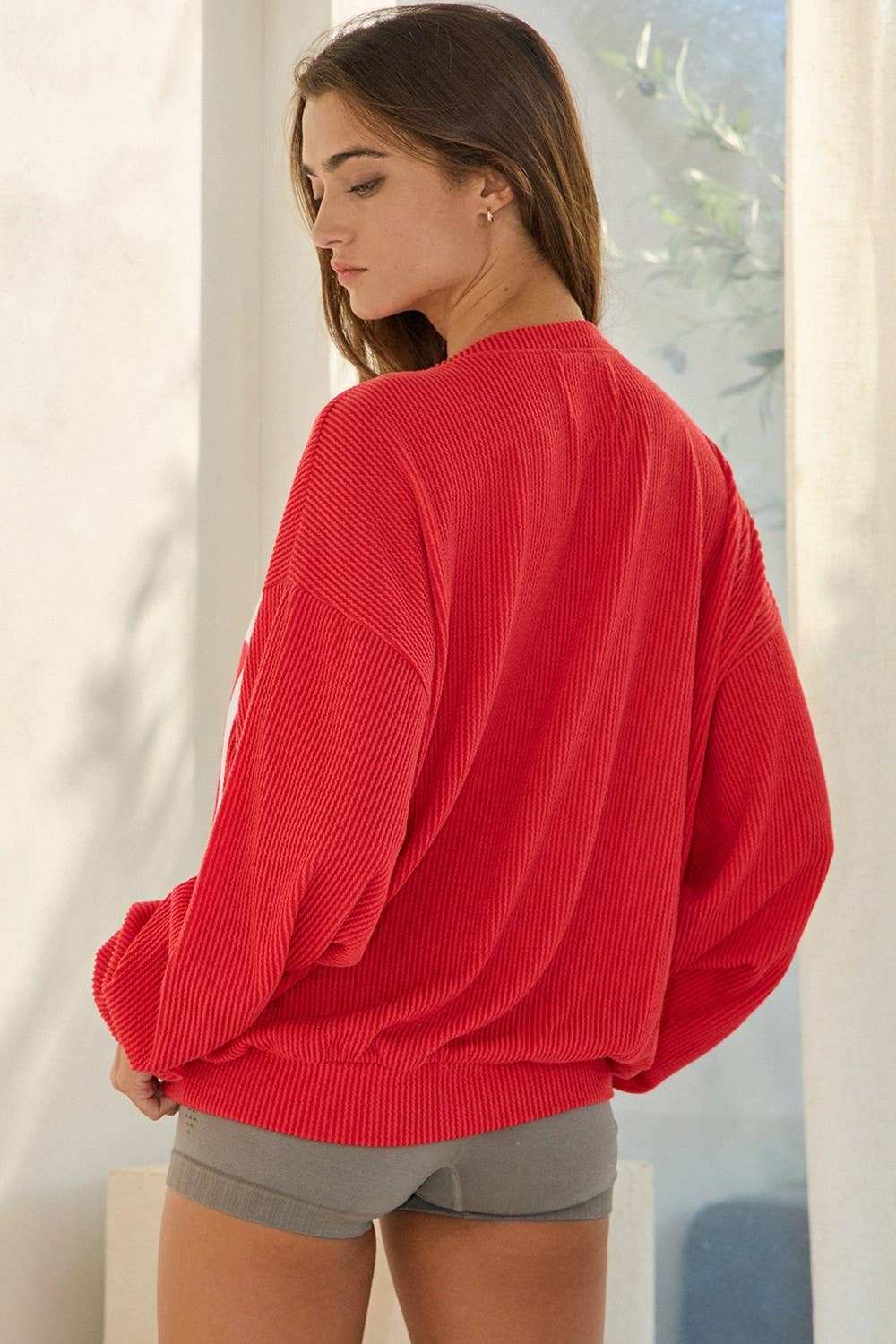 OHIO' Print Ribbed Oversized Graphic Sweatshirt