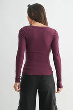 Scoop Neck Micro-Ribbed Long Sleeve Top Mono B