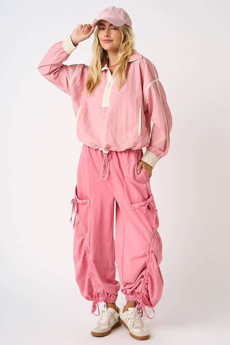 WASHED FRENCH TERRY DROP POCKET BALLOON PANTS
