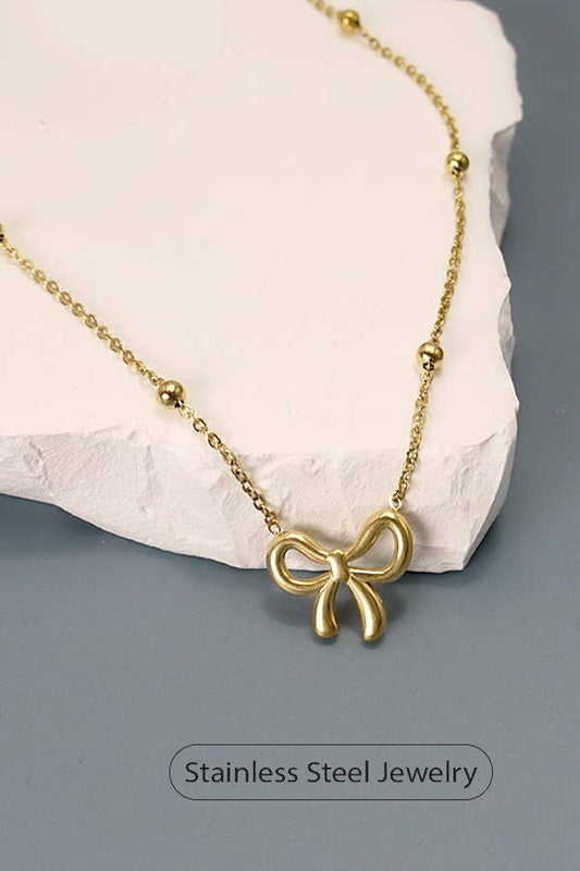18K STAINLESS STEEL TARNISH FREE BOW NECKLACE |