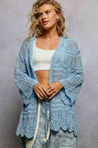 Pol Clothing - Weave Pattern Solid Thin Acrylic Sweater Open Cardigan SALE