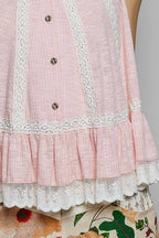 Pol Clothing - Metal Button Down Lace Trim Ruffle Round Neck Sleeveless