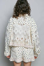 Pol Clothing - Floral Knit Balloon Sleeve Lace Patch Jacket Top