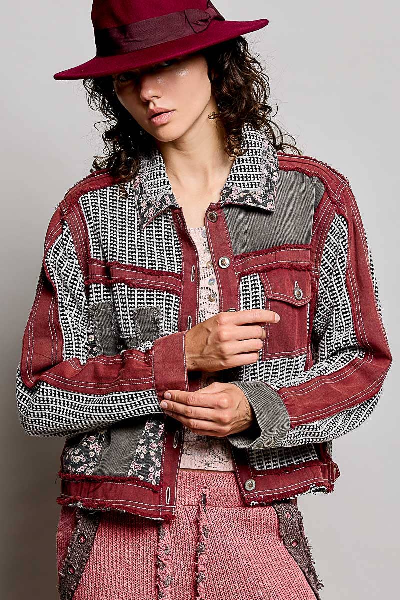 Pamela Vintage Patchwork Floral Geometric Neutral Cropped Jacket-Pol Clothing