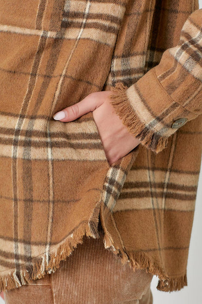 Fringe Detailed Plaid Jacket