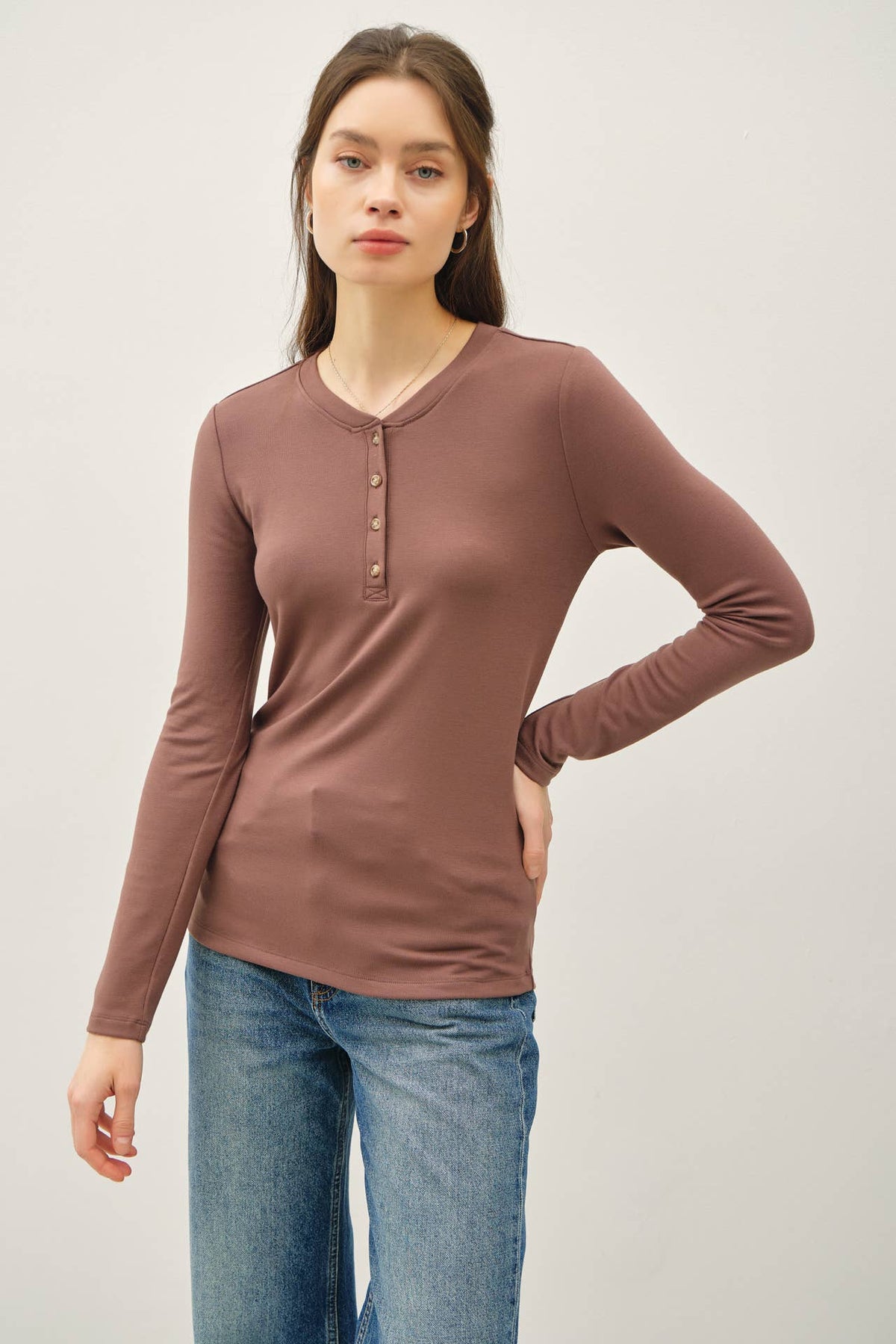 ULTRA SOFT BASIC LONGLEEVE HENLEY TOP-Be Cool