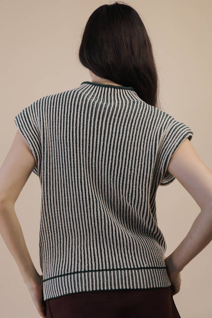Two Tone Ribbed Knit Sweater Vest