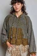 Pol Clothing - Cropped Balloon Sleeves Thermal Knit Lace Casual Hoodie