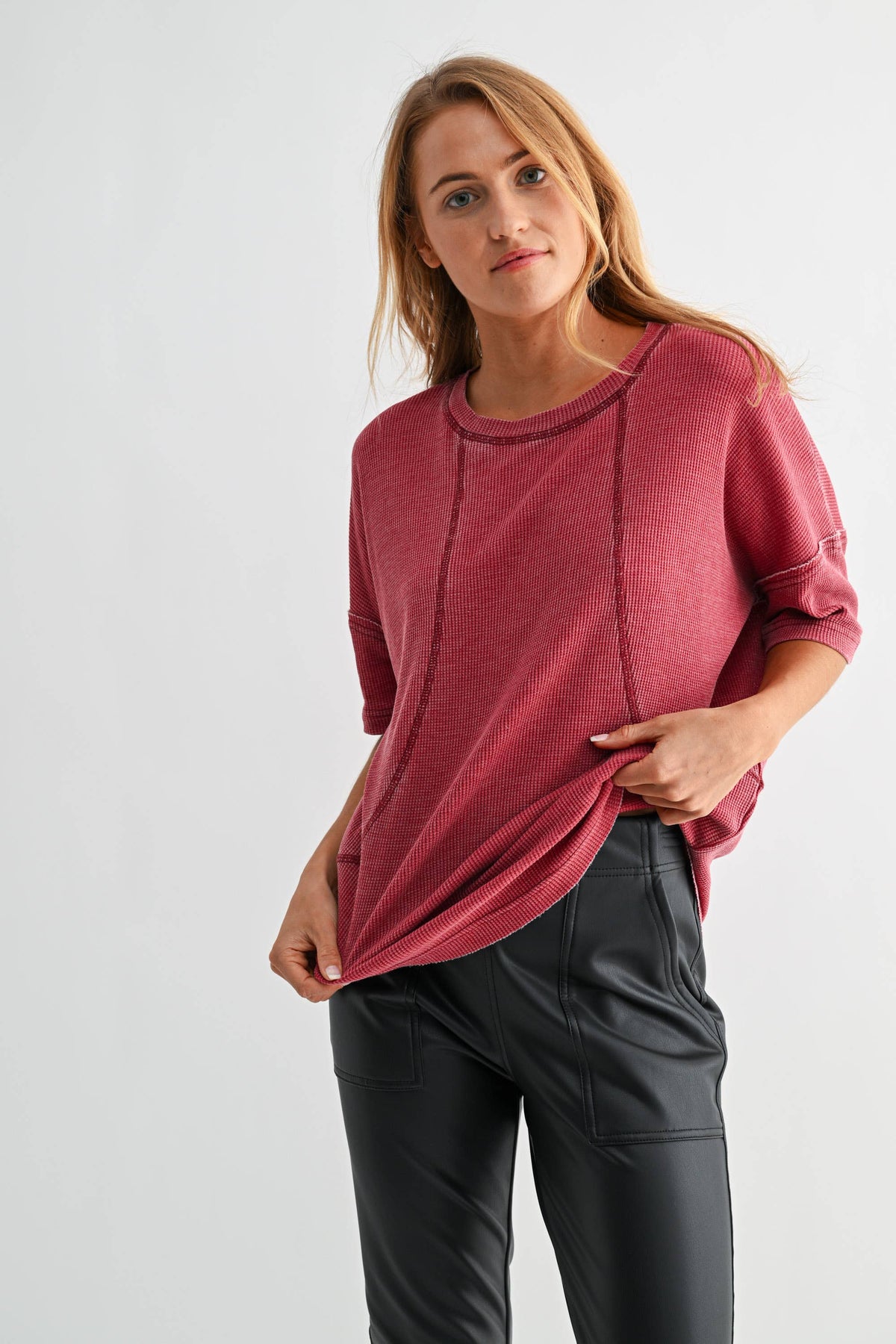 Cotton Blend Mineral Wash Waffle Short Sleeve Tee
