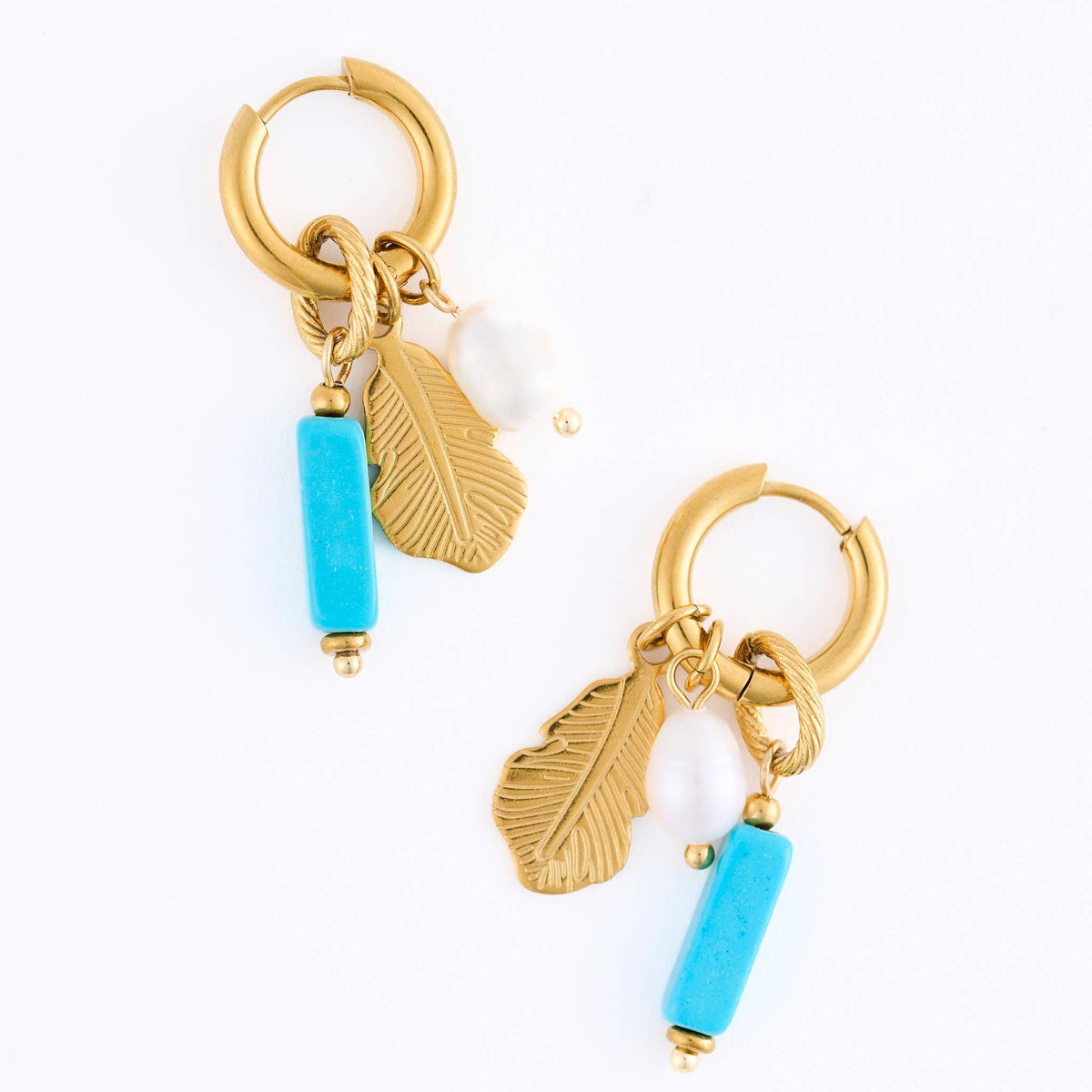 Howard's - Waterproof Earrings Hoop Pearl Kyanite Narelle Gold Leaf