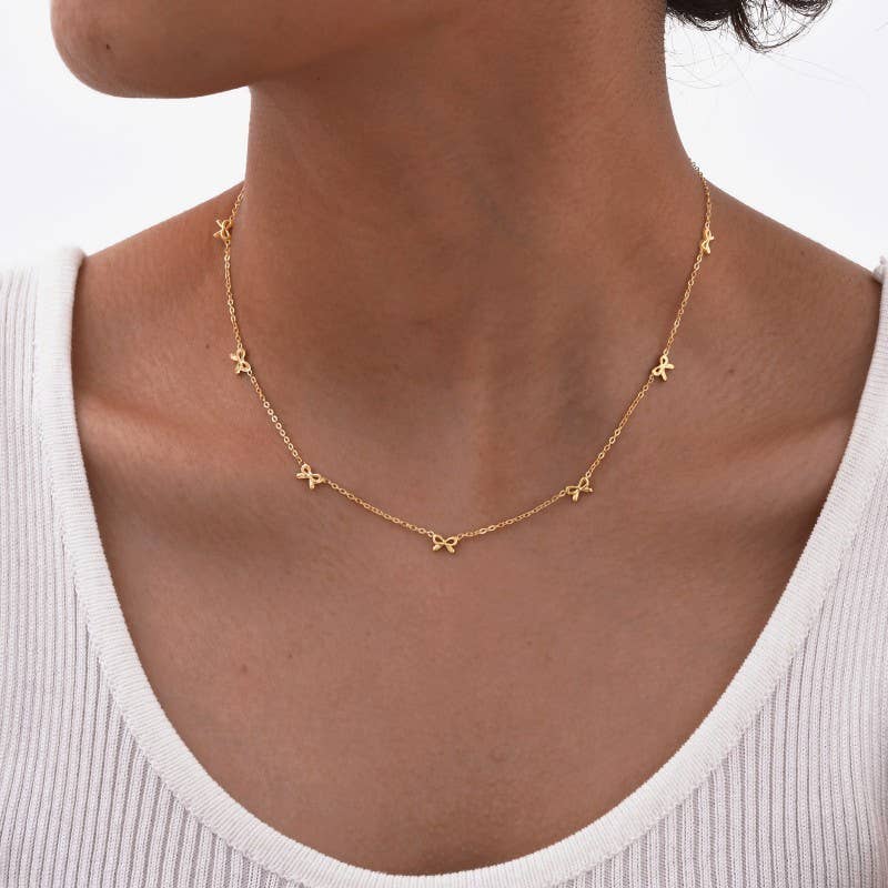 18K STAINLESS STEEL TARNISH FREE BOW NECKLACE