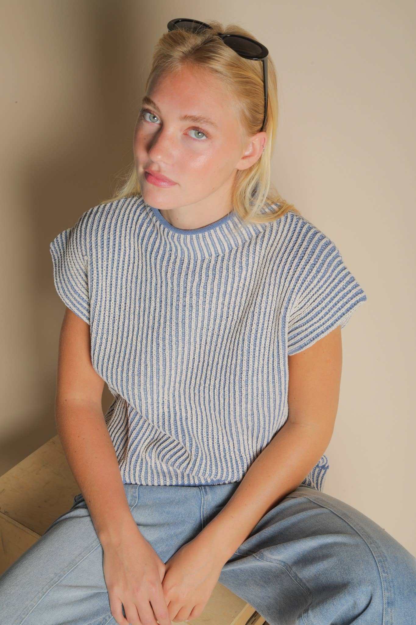 Two Tone Ribbed Knit Sweater Vest