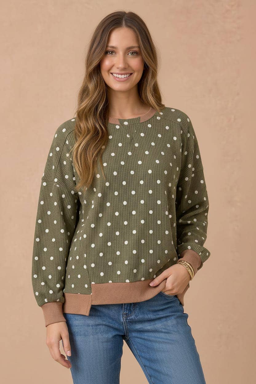 Haptics - Polka Dot Wave Rib Top