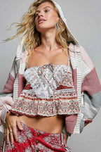 Pol Clothing - Mixed-Texture Patchwork Chenille Knit Crochet Cardigan