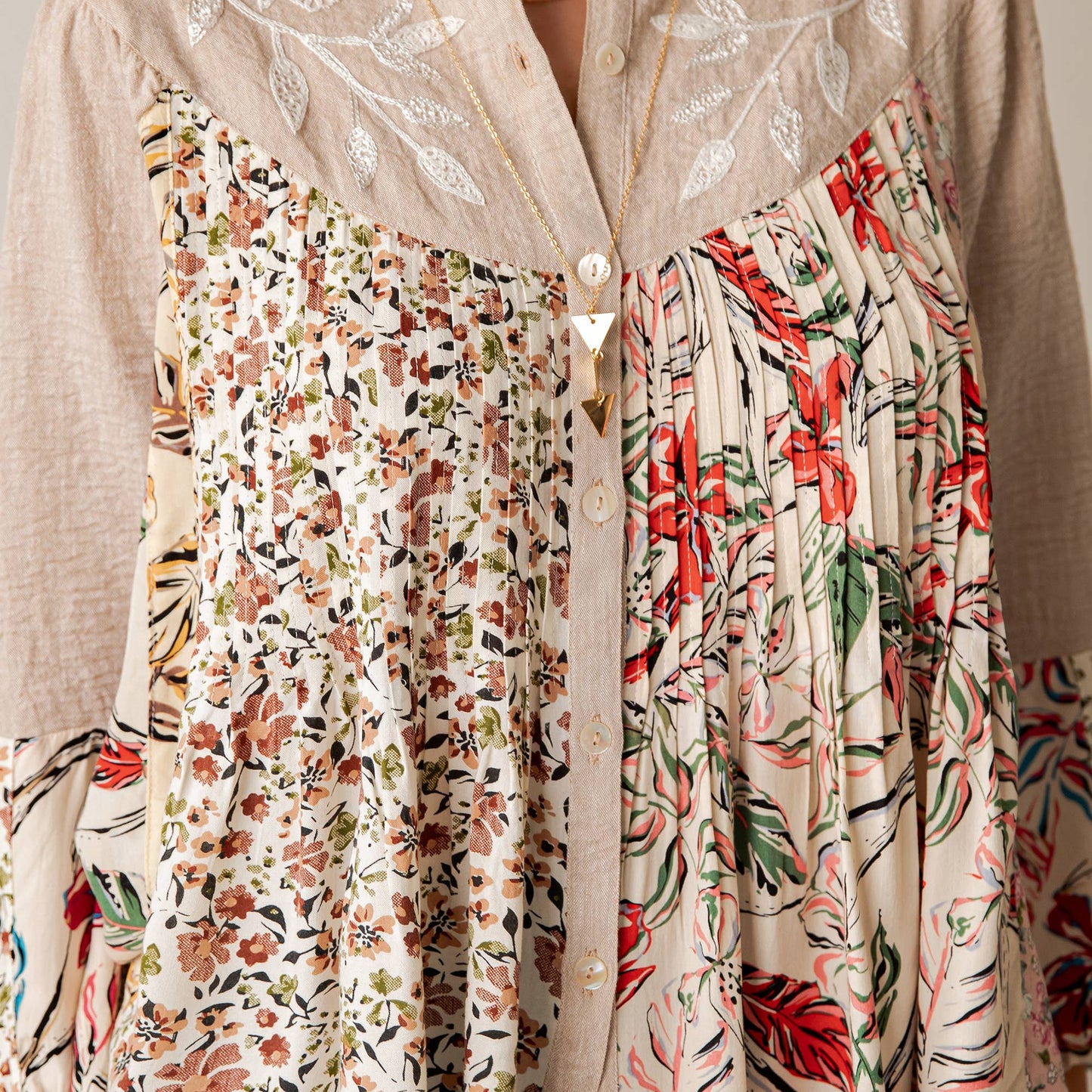 Vintage-Inspired Floral Emb Button-Down Boho Tunic Top NEW