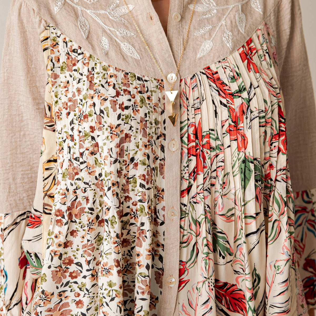 Vintage-Inspired Floral Emb Button-Down Boho Tunic Top NEW