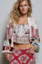Pol Clothing - Mixed-Texture Patchwork Chenille Knit Crochet Cardigan