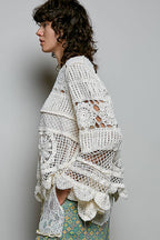 Pol Clothing - Textured Stitch Scalloped Trim Crochet Knit Sweater Top
