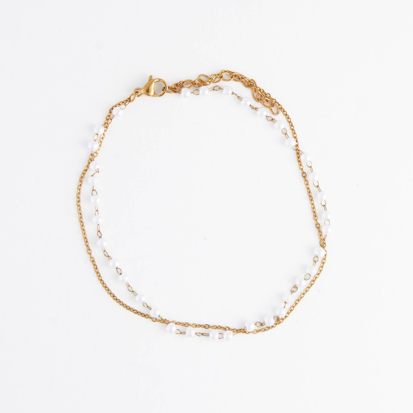 Howard's - Waterproof Anklet 18K Gold Double Row Pearl & Chain Narelle