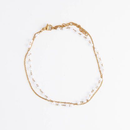 Howard's - Waterproof Anklet 18K Gold Double Row Pearl & Chain Narelle