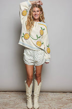Pol Clothing - 3D Embroidery Long Sleeve Cozy Pullover Berber Sweater