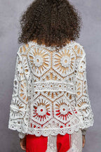 Alexus Round Neck 3/4 Sleeve Crochet Cropped Top
