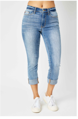 Judy Blue Mid-MR Cuffed Skinny Capri