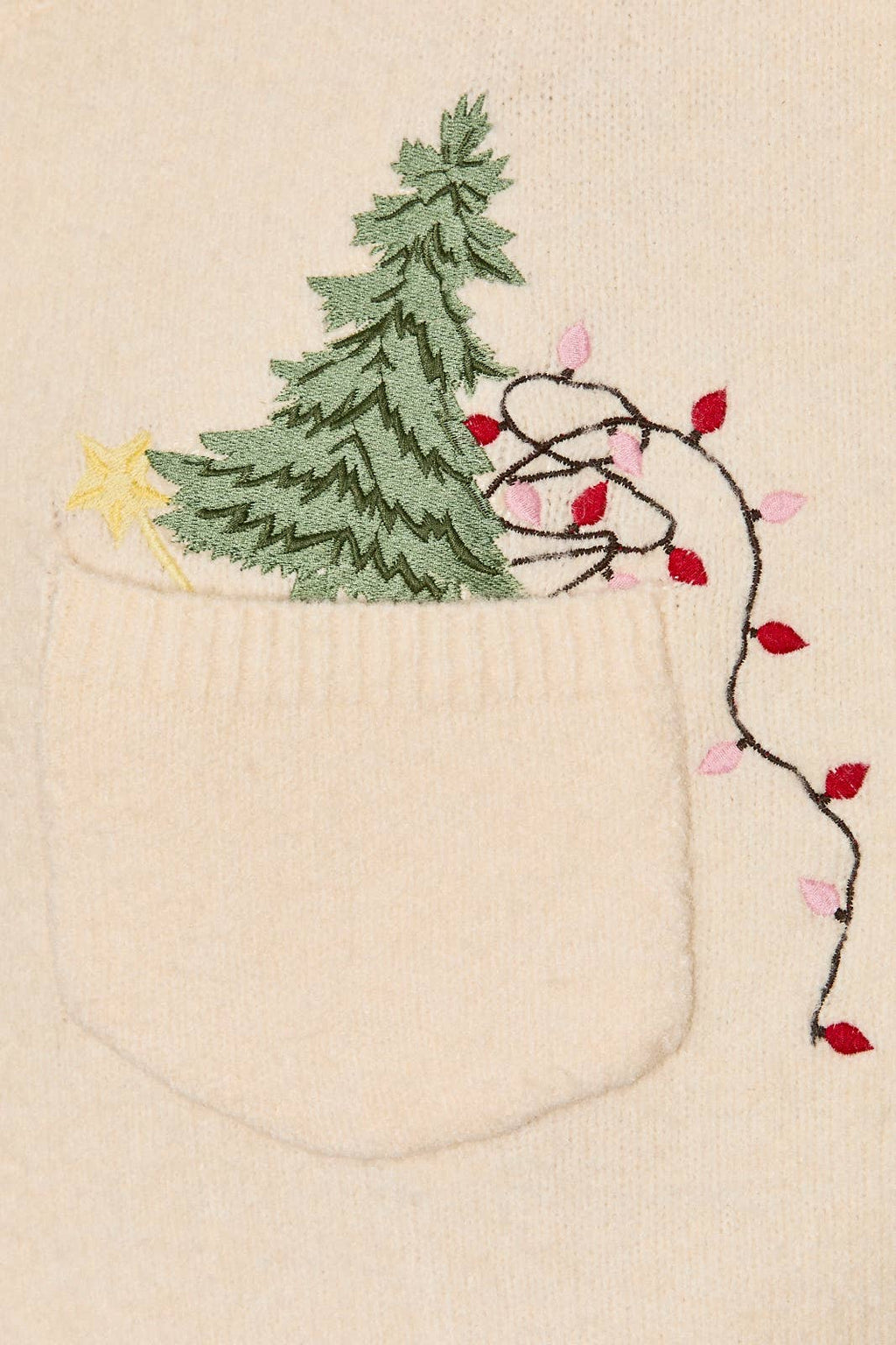 LE LIS - Embroidered Christmas Tree Pocket Oversized Knit Sweater