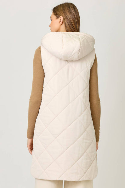 Mystree Quilted Puffer Long Hoodie Vest