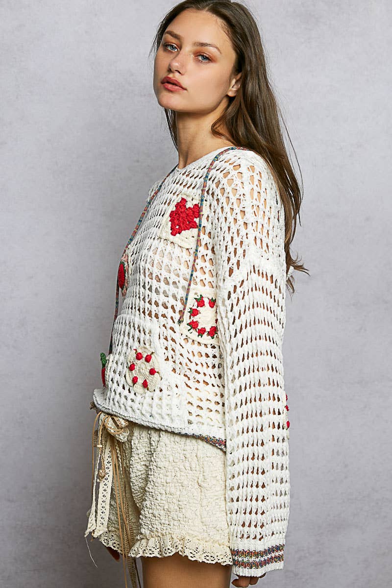 Pol Clothing - Handmade Granny Patch Cotton Hoodie Thin Sweater Top