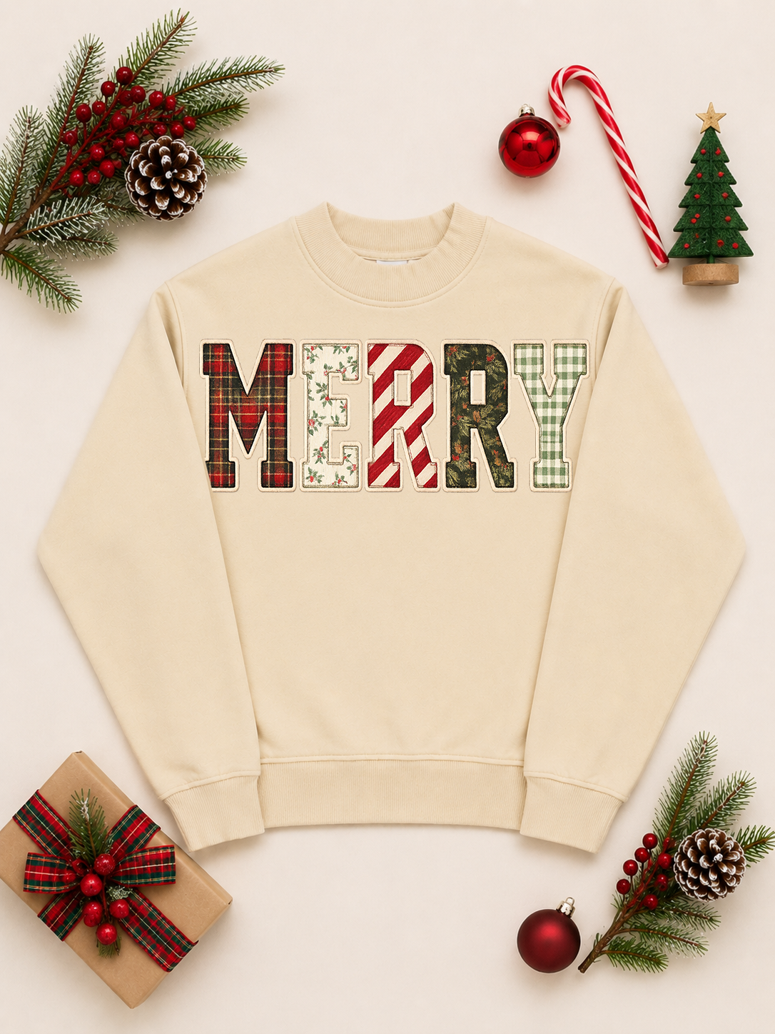 Sugar Stitch - Festive Christmas Merry Graphic Mock Neck Sweatshirt