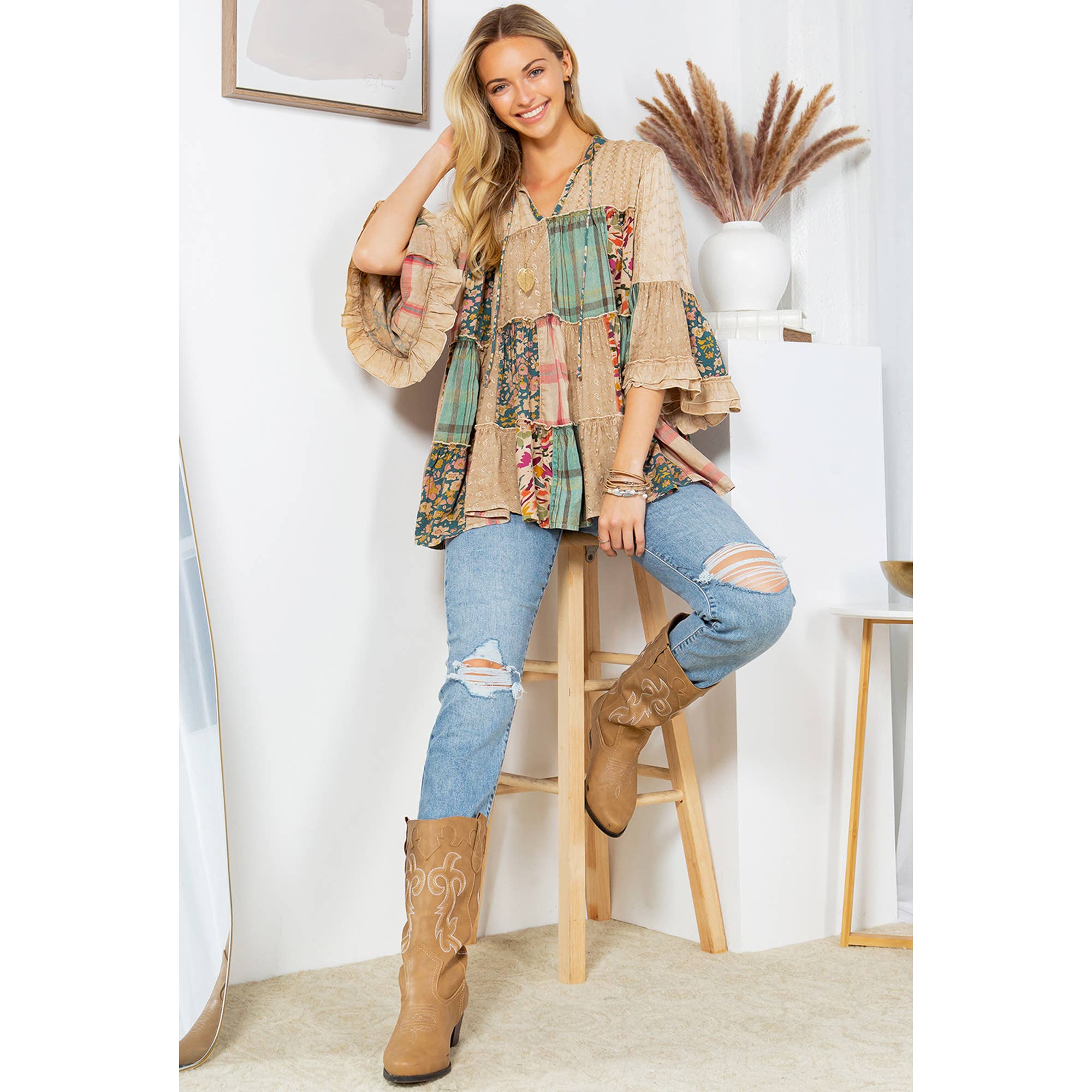 Artistic Fusion: Overdyed Jhabla Top With Emb