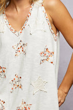 Pol Clothing - Boho Floral Star Patch Rib Sleeveless Top