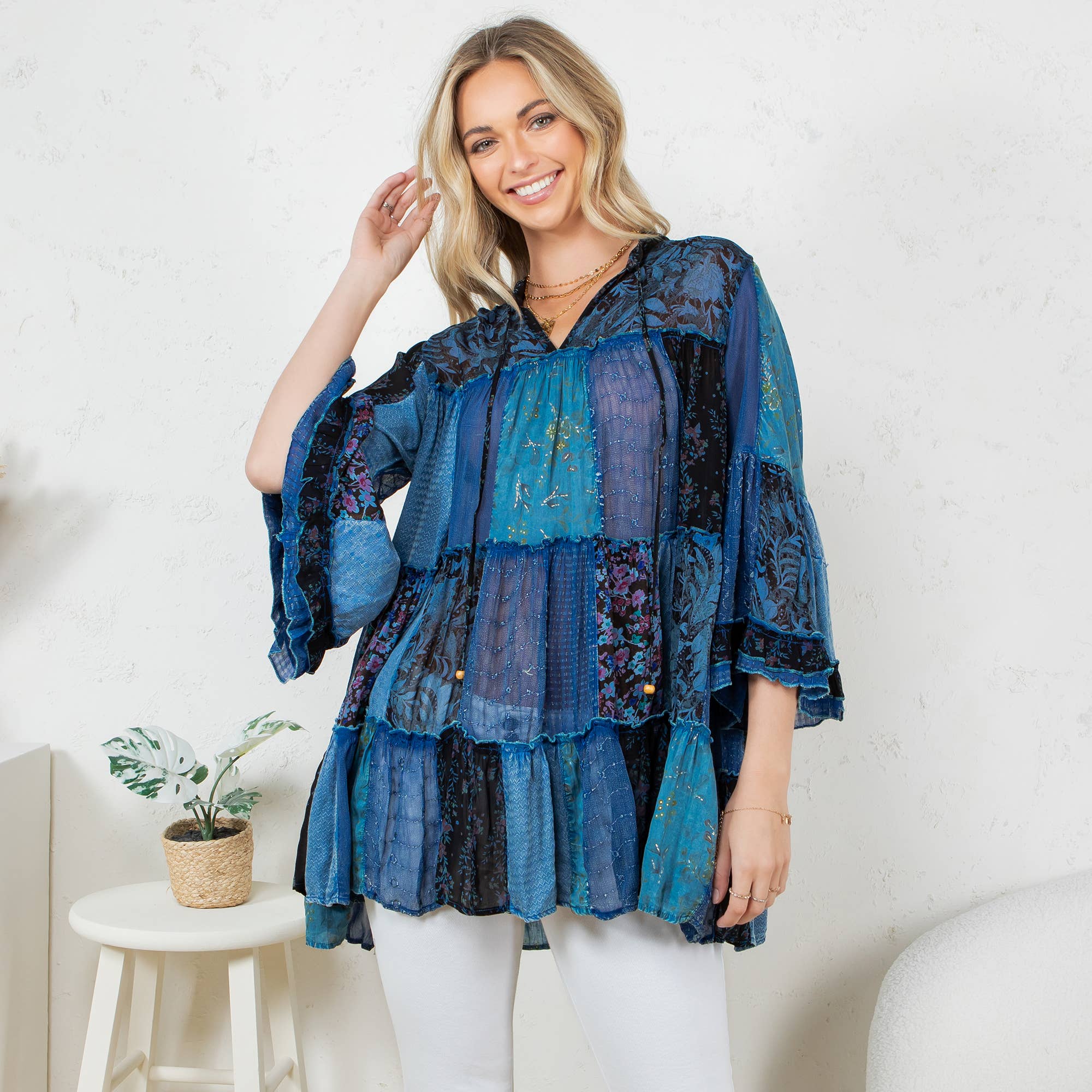 Chic Overdyed Band Collar Jhabla Top (New Color)