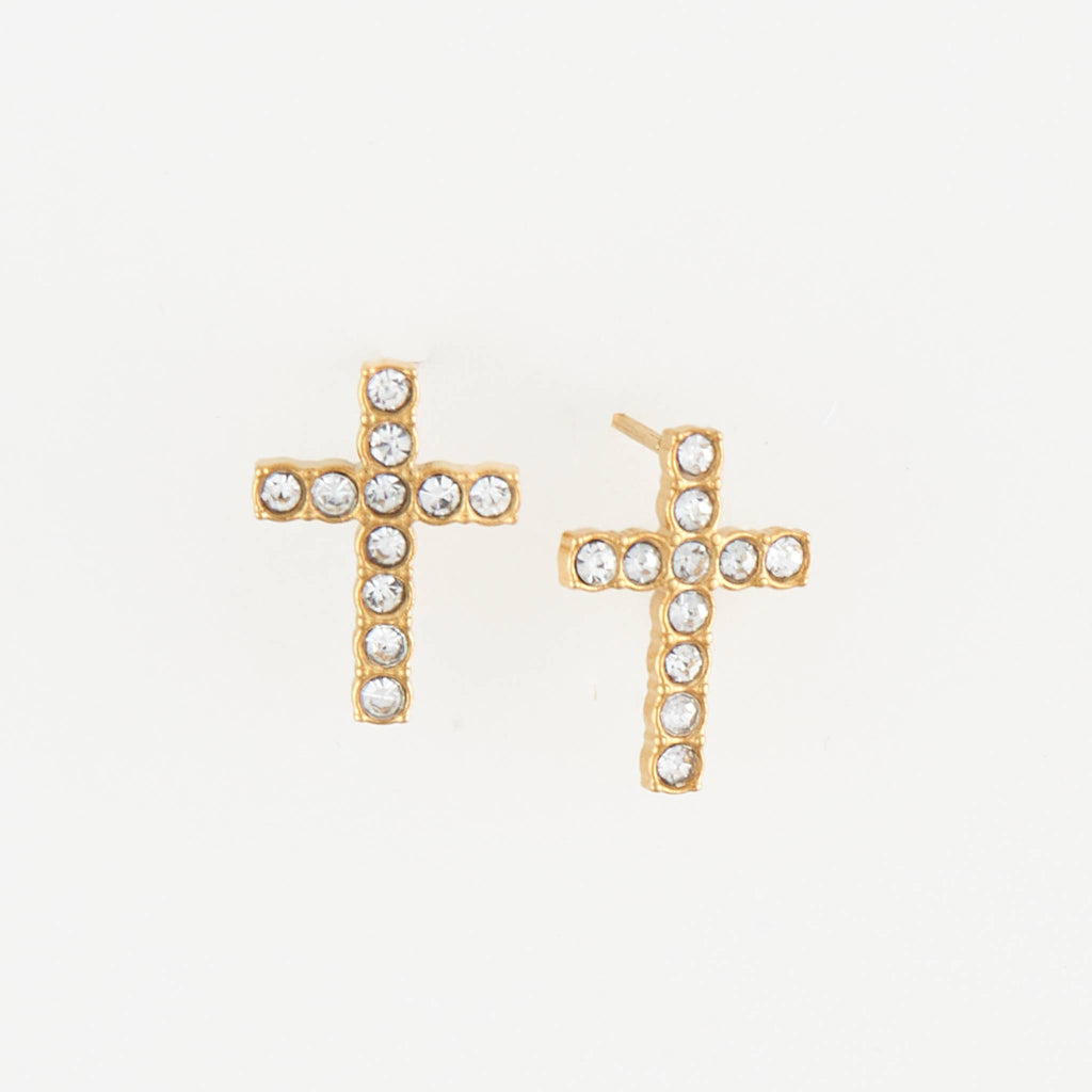 Howard's - Waterproof Earrings Pave Cross Stud Gold & Steel Narelle
