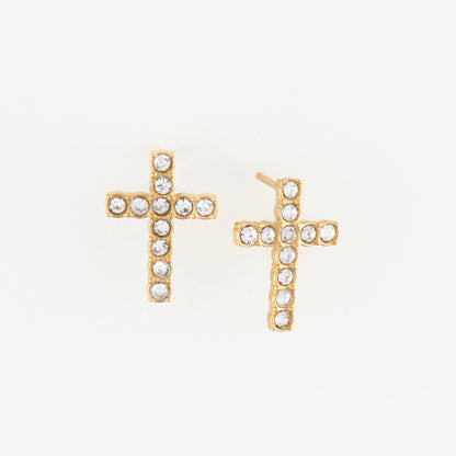Howard's - Waterproof Earrings Pave Cross Stud Gold & Steel Narelle
