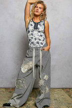 Pol Clothing - Round Neck Sleeveless Ribbed Floral Printed Knit Top